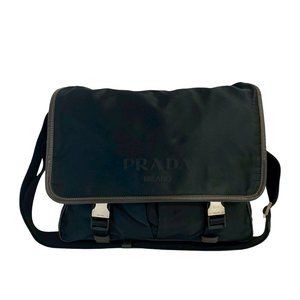 PRADA Black Leather Saffiano Shoulder Bag